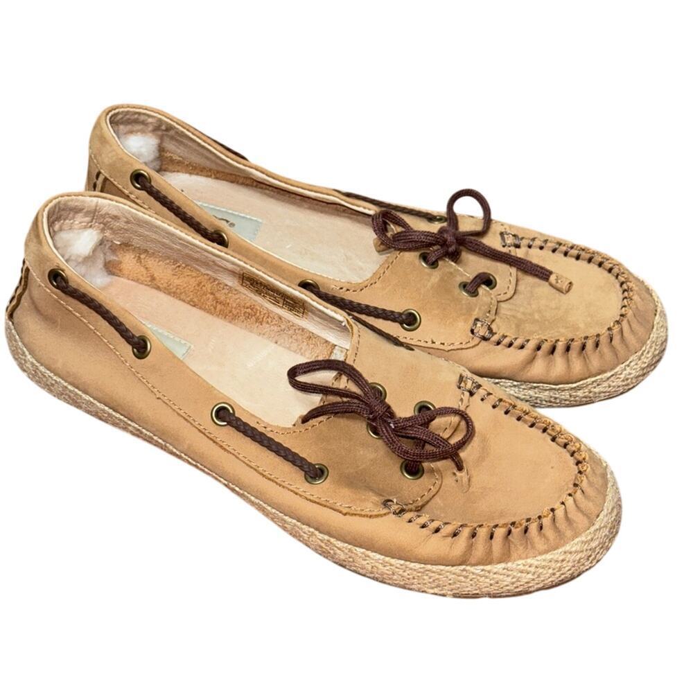 Ugg Tylin Leather Loafer Moccasin Boat Shoe Tan Size 7.5